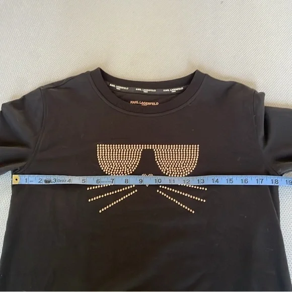Karl Lagerfeld Black Sweatshirt Studded Cat Face Design Size XS - Picture 4 of 8